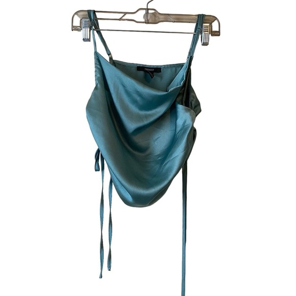 Forever 21 Satin Top Cowl neck line Adjustable straps Green‎ Size Small Festival - Picture 4 of 12